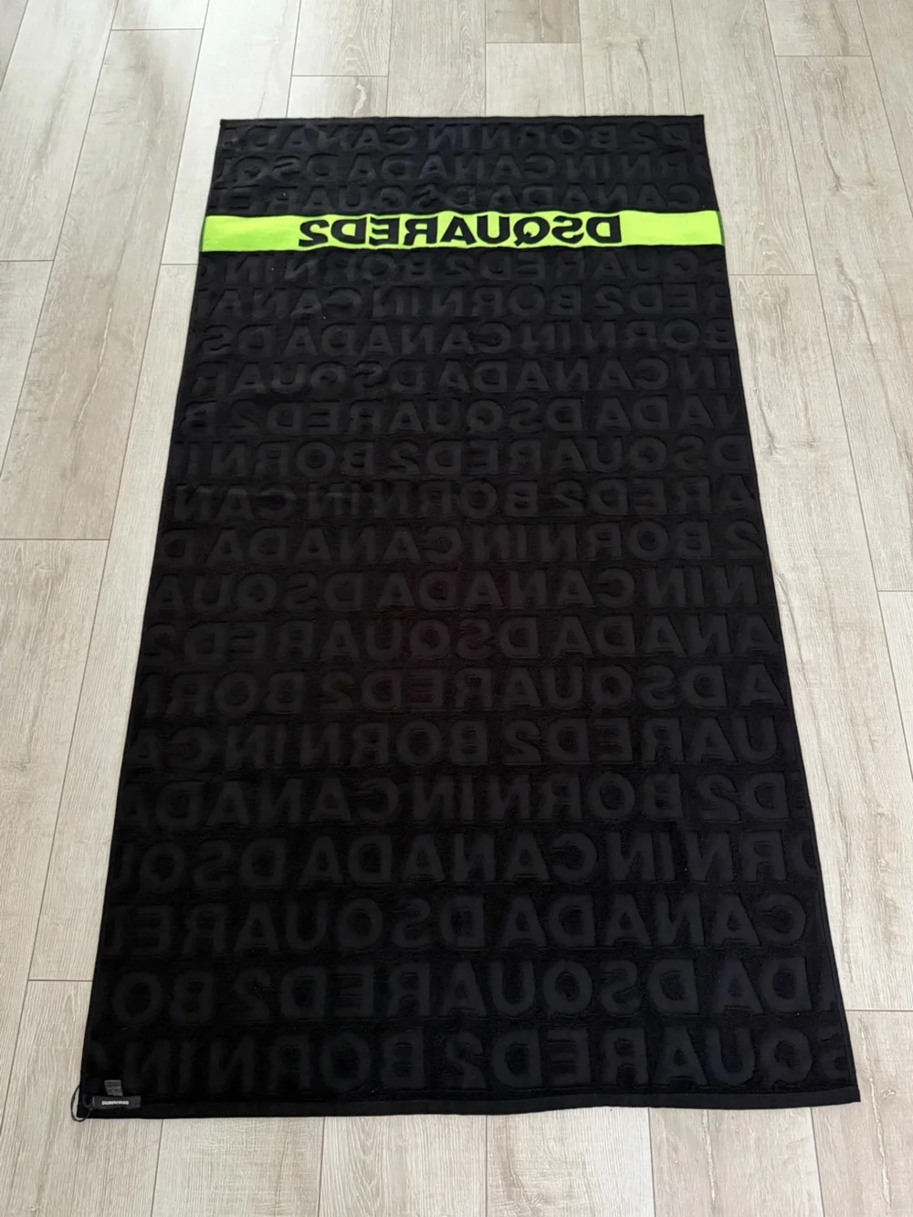 DSQUARED2 Black Towel with Neon Green Logo Stripe